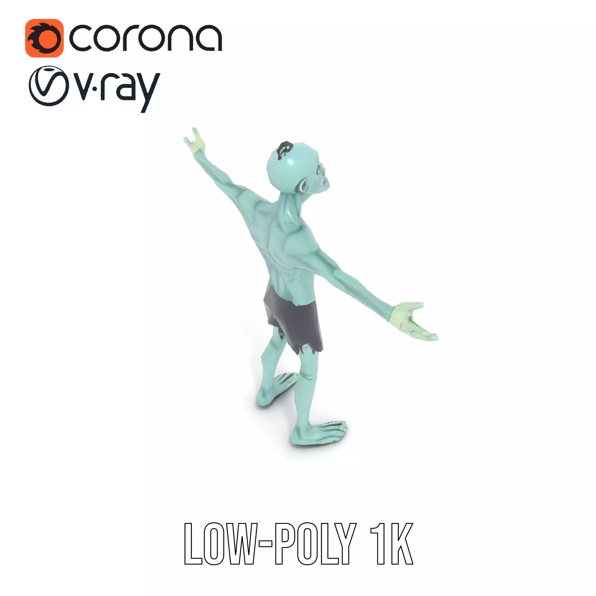 Green Zombie Character model pack Low-poly 3D model_8