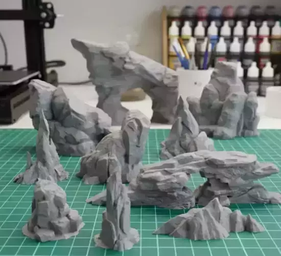 Realistic Rock Set for Miniatures 10 STL Models 