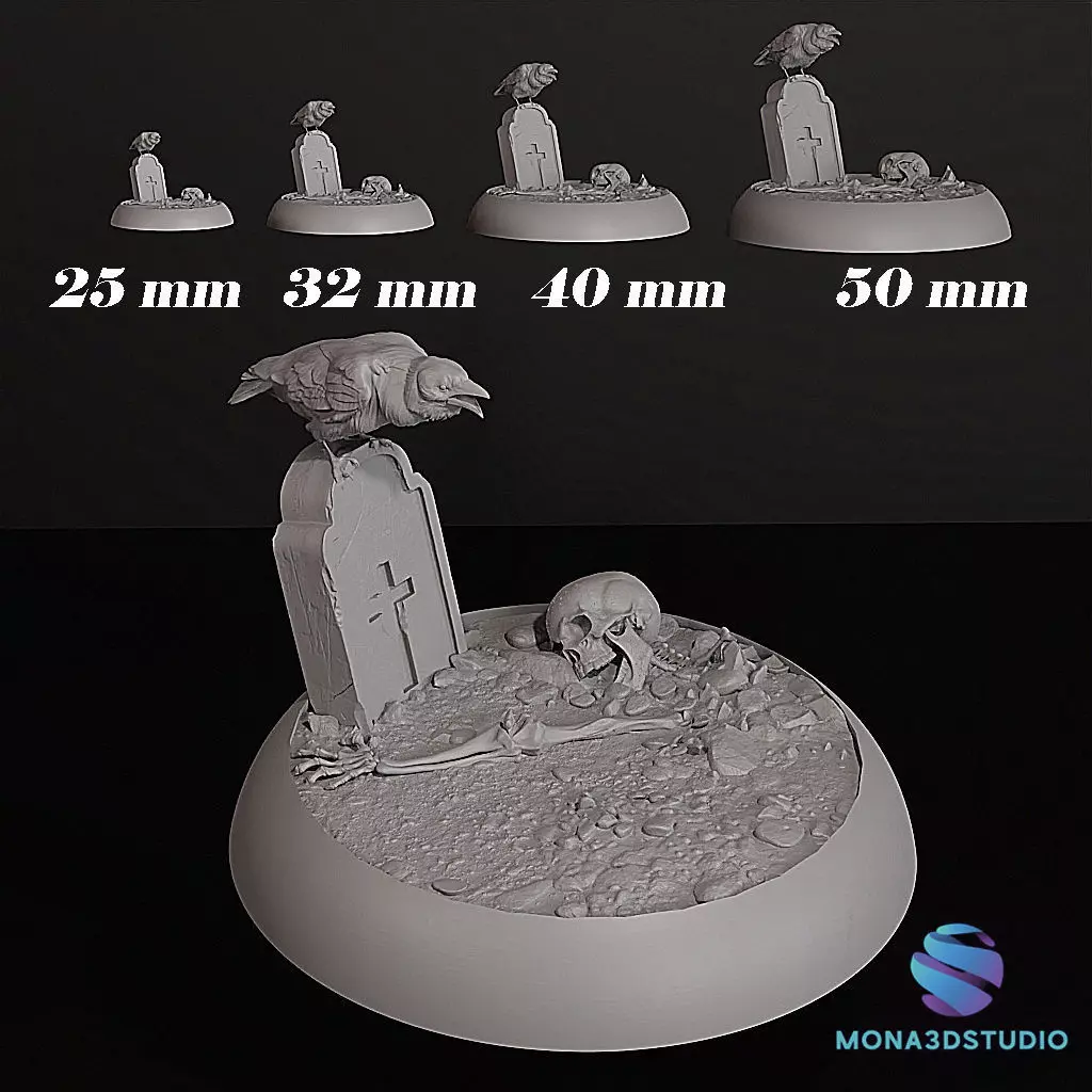 Scenic Bases Set with Skeleton - 25-32-40-50mm Presupported 3D print model_2