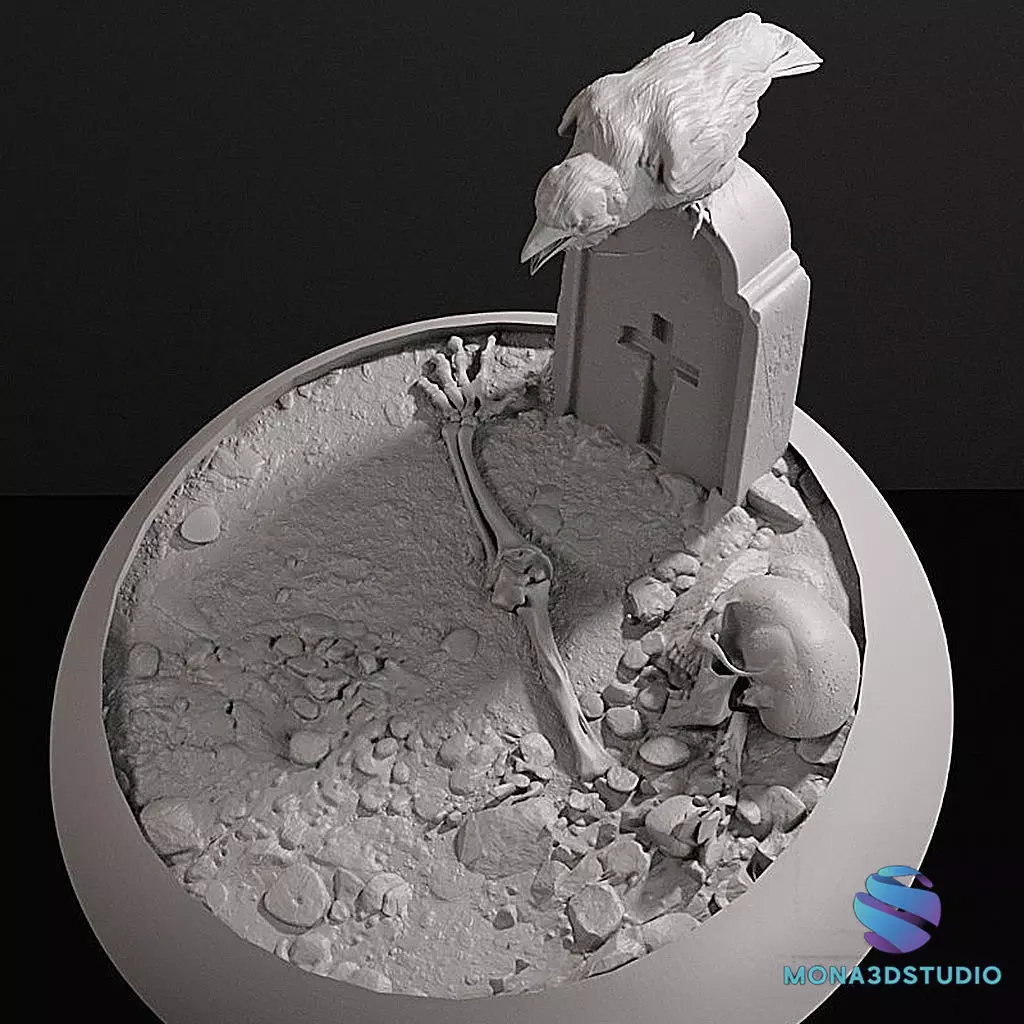 Scenic Bases Set with Skeleton - 25-32-40-50mm Presupported 3D print model_1