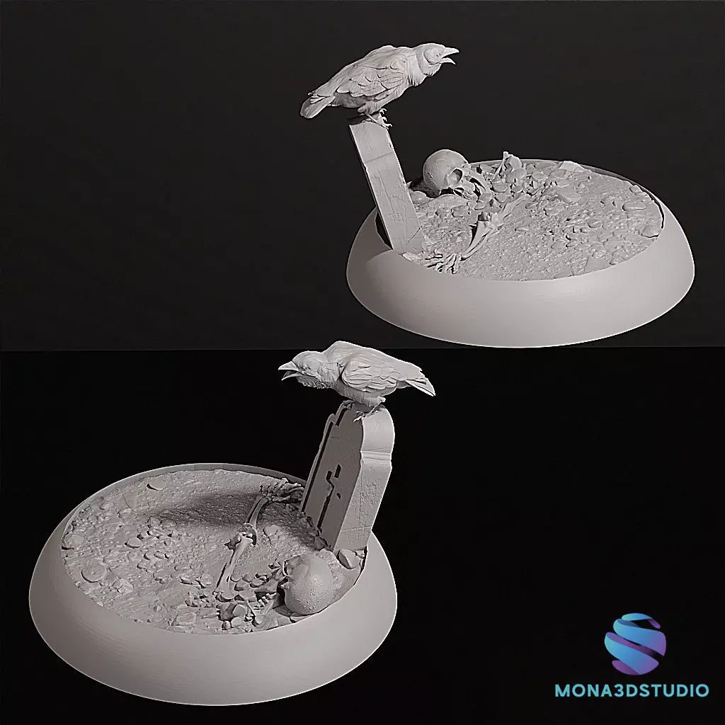 Scenic Bases Set with Skeleton - 25-32-40-50mm Presupported 3D print model_4
