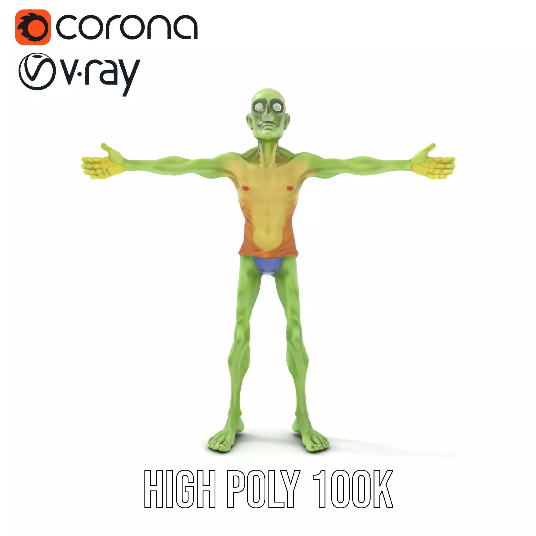 Green Zombie Character model pack Low-poly 3D model_9
