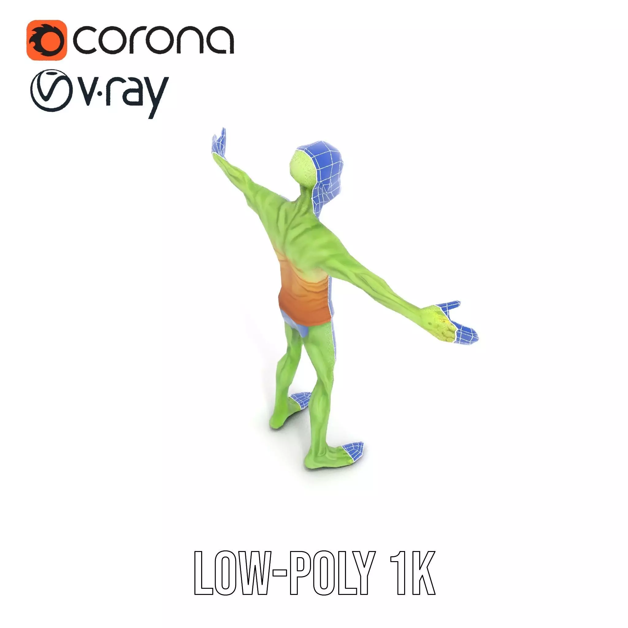 Green Zombie Character model pack Low-poly 3D model_24