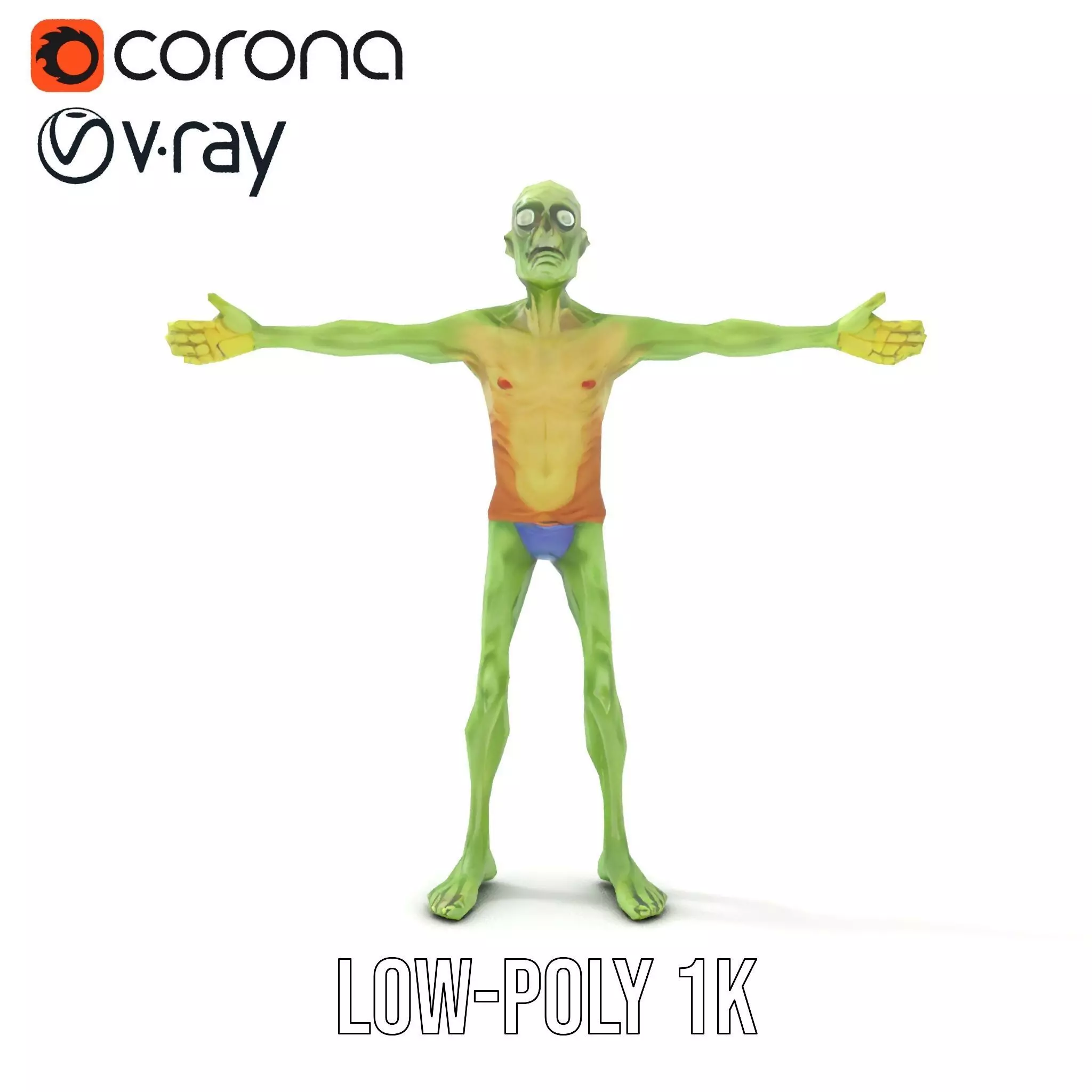 Green Zombie Character model pack Low-poly 3D model_30