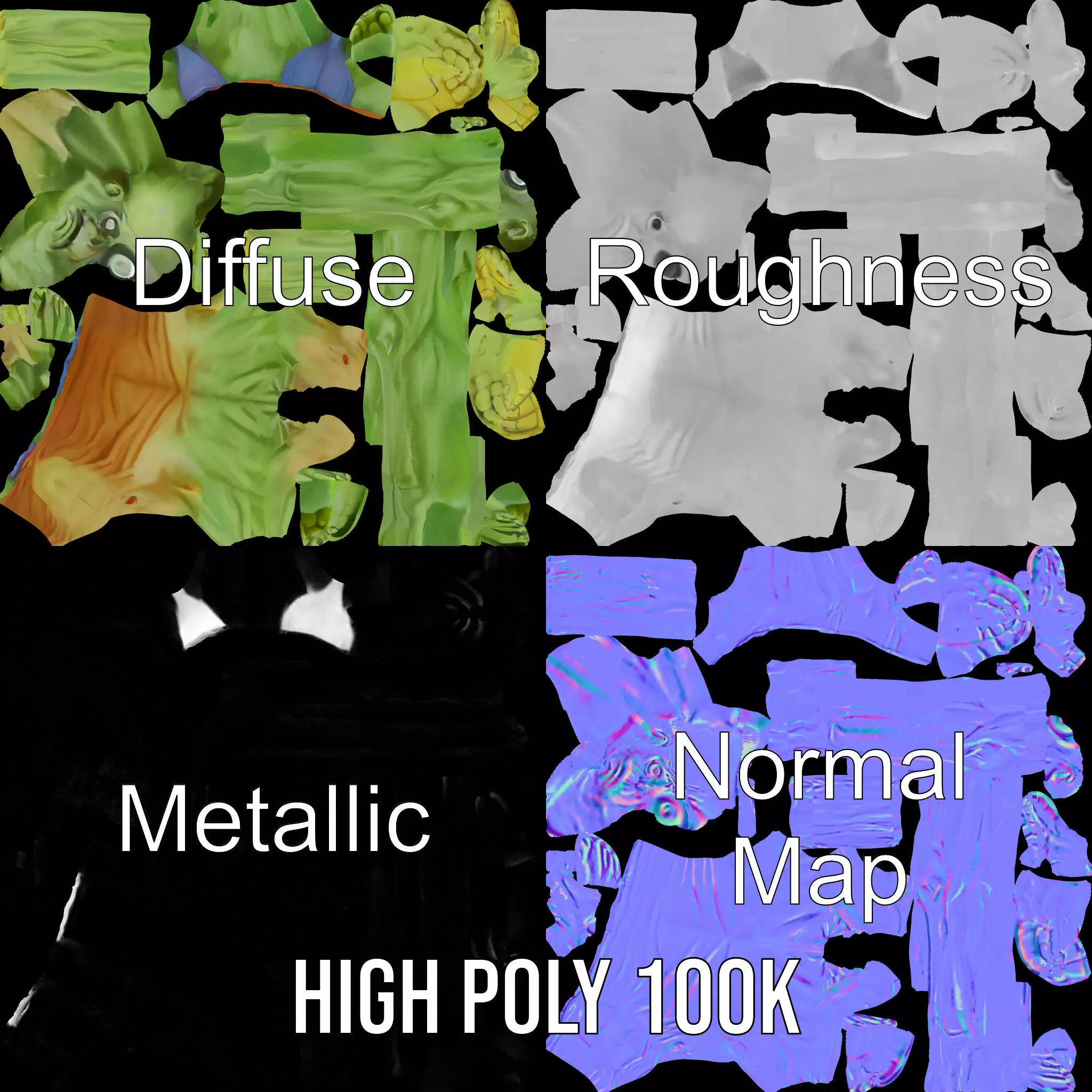 Green Zombie Character model pack Low-poly 3D model_3