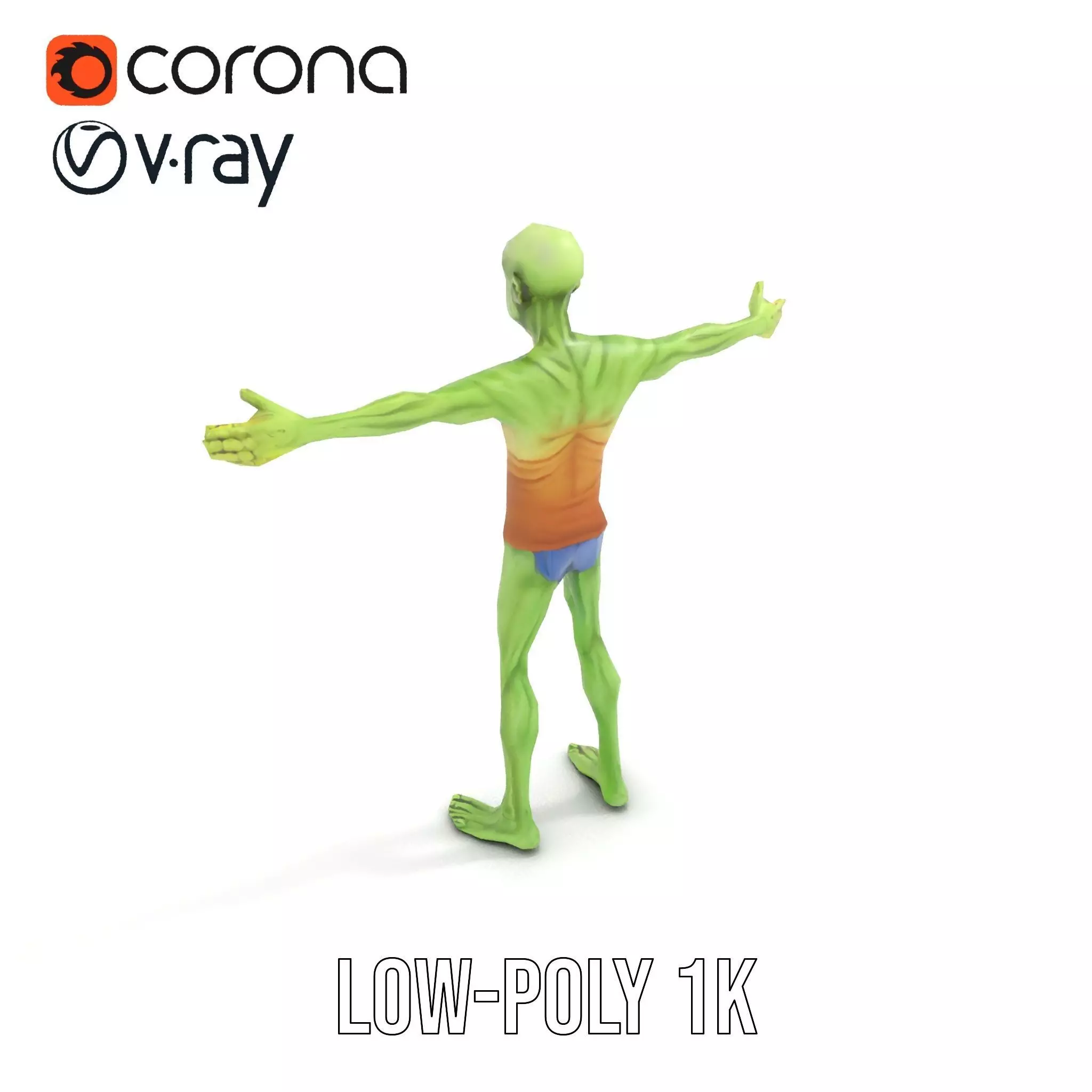 Green Zombie Character model pack Low-poly 3D model_11