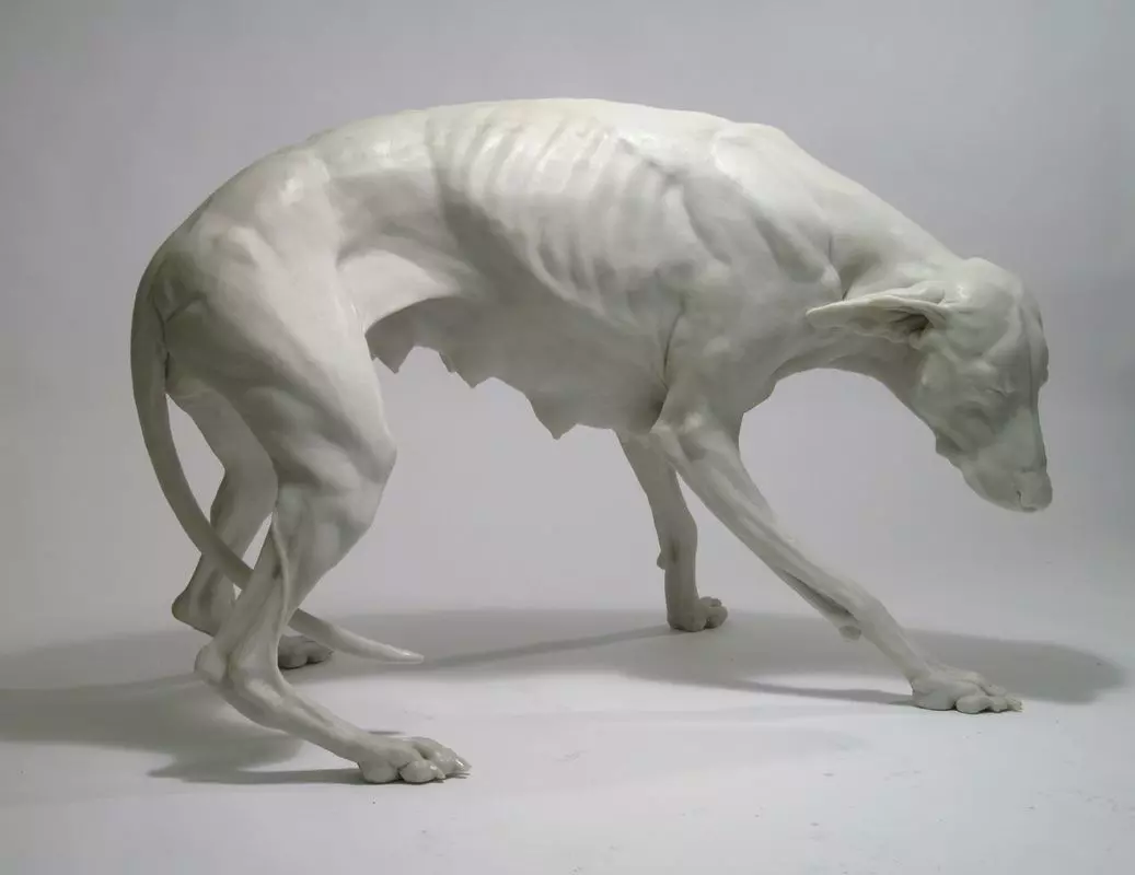 White Marble Greyhound Sculpture Realistic Canine Low-poly 3D model_0