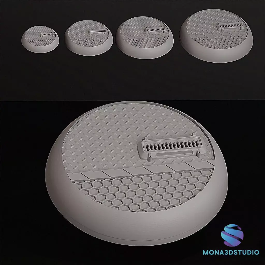 Cyberpunk Industrial Bases Set - 5 Unique Designs -25-32-40-50 3D print model_5