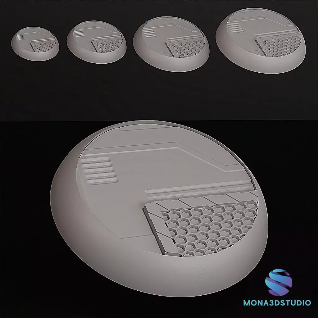 Cyberpunk Industrial Bases Set - 5 Unique Designs -25-32-40-50 3D print model_6