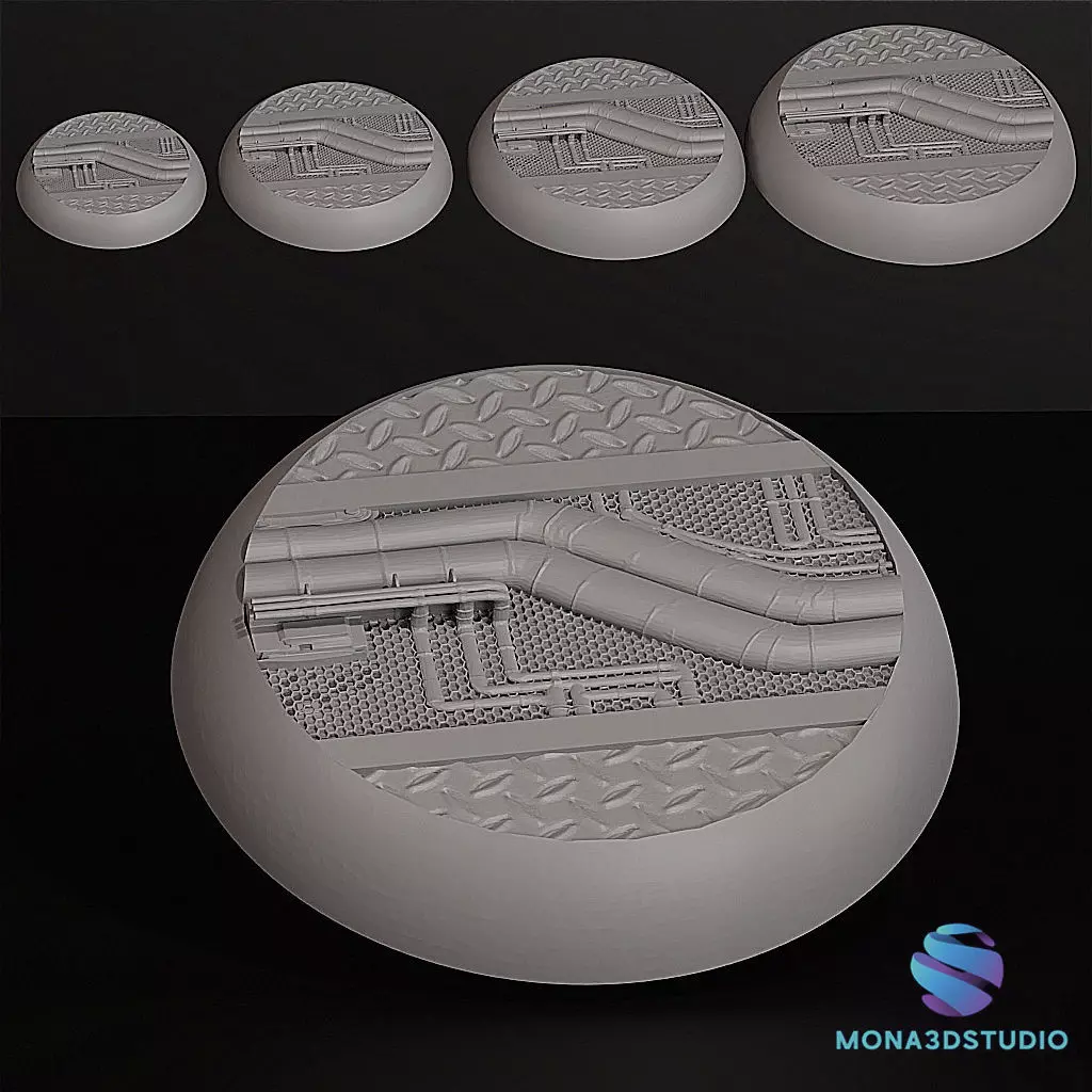 Cyberpunk Industrial Bases Set - 5 Unique Designs -25-32-40-50 3D print model_4