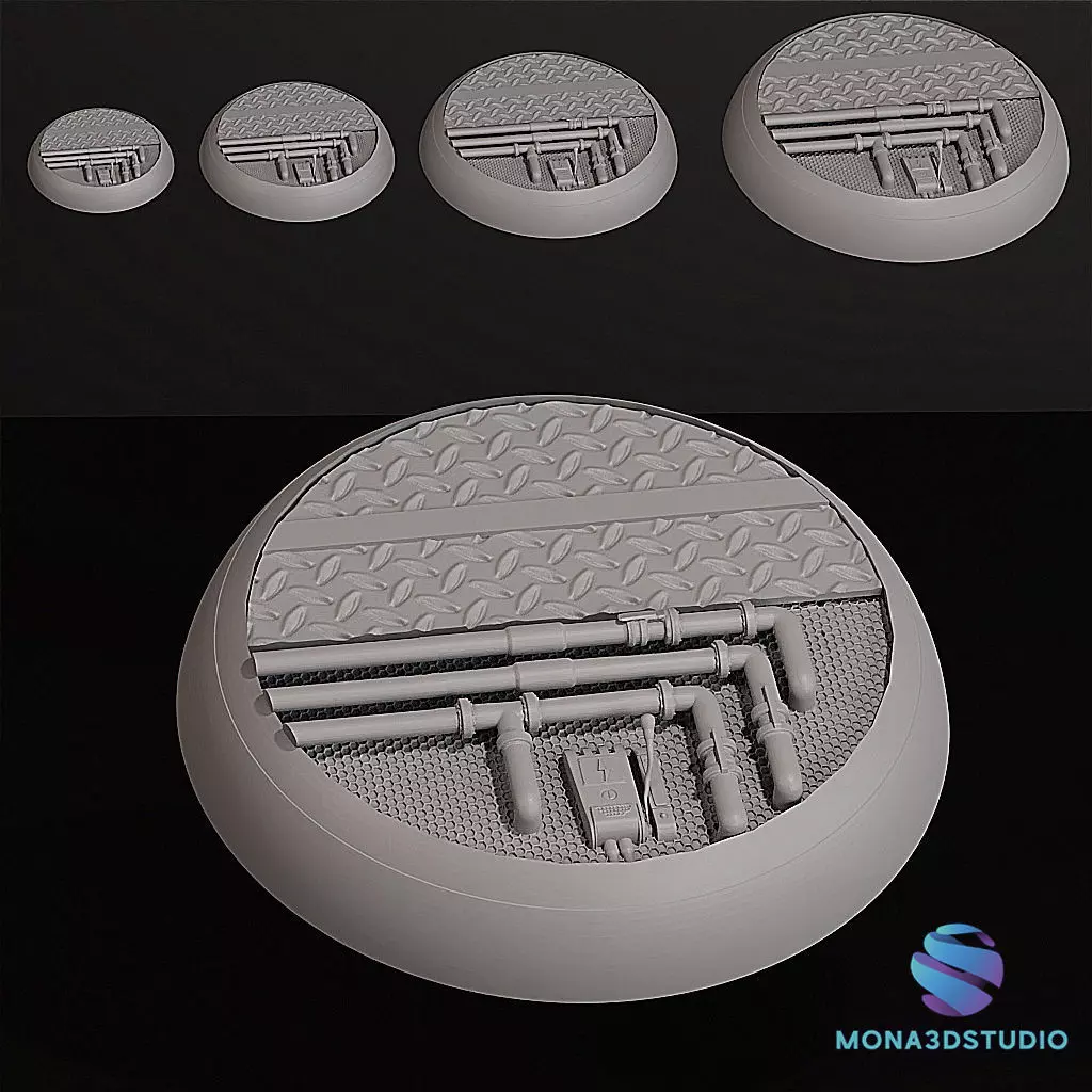 Cyberpunk Industrial Bases Set - 5 Unique Designs -25-32-40-50 3D print model_2