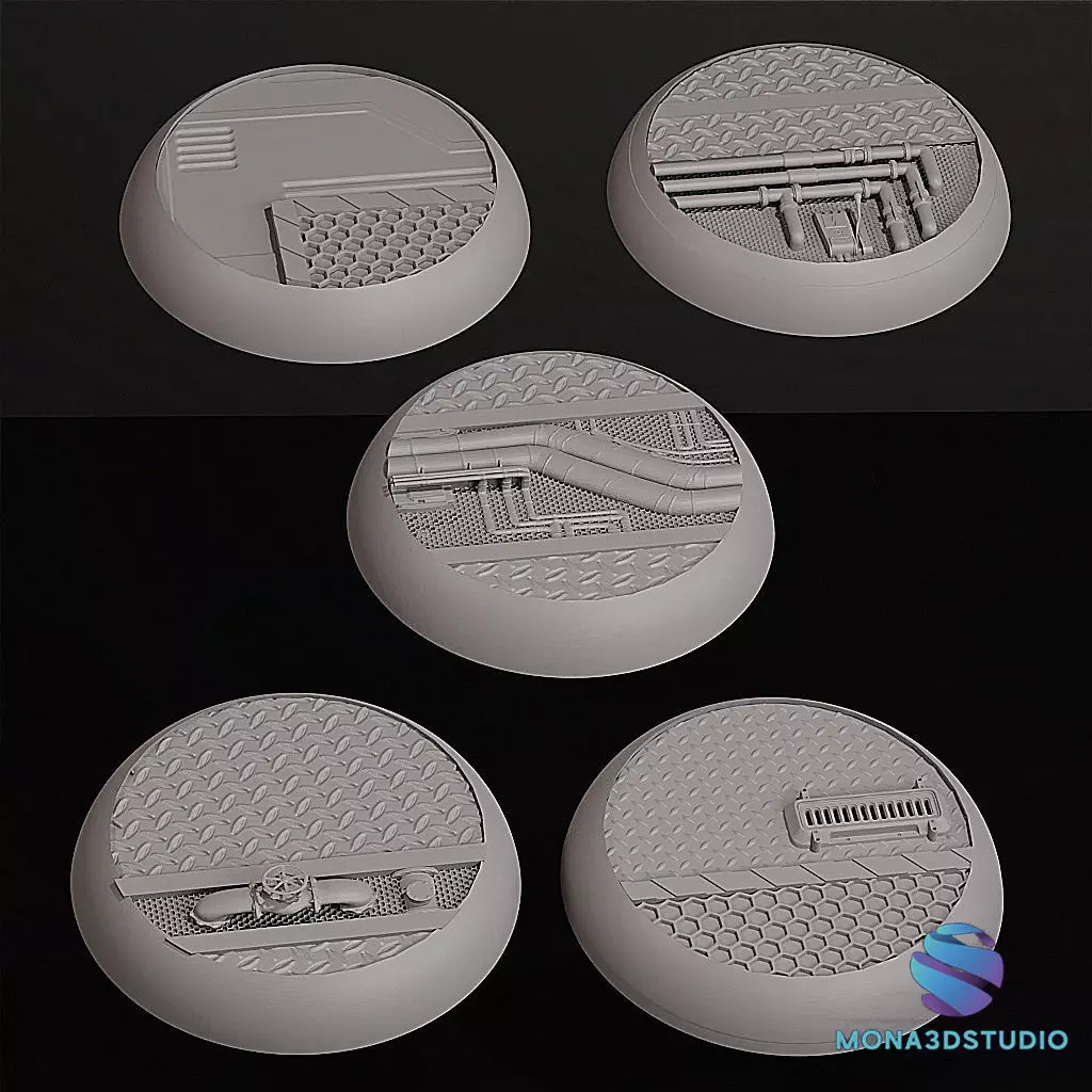 Cyberpunk Industrial Bases Set - 5 Unique Designs -25-32-40-50 3D print model_1