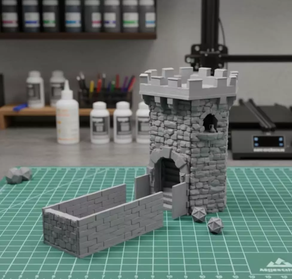 Modular Dice Tower in Two Parts - Medieval Castle   3D print model_0