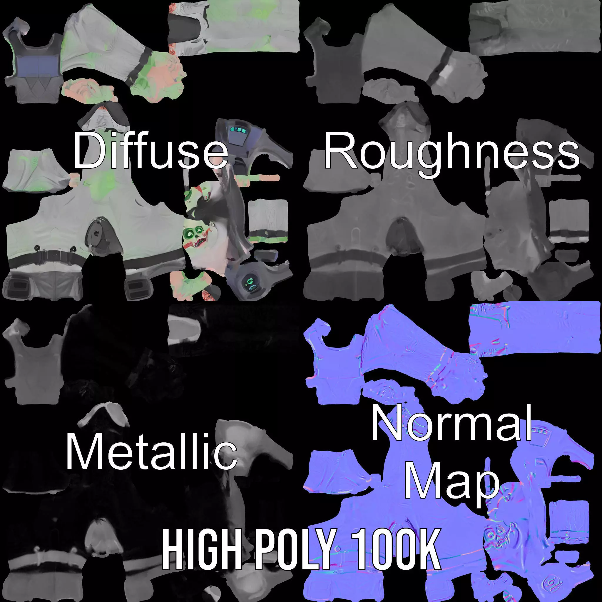 Neon Zombie Character model pack Low-poly 3D model_3