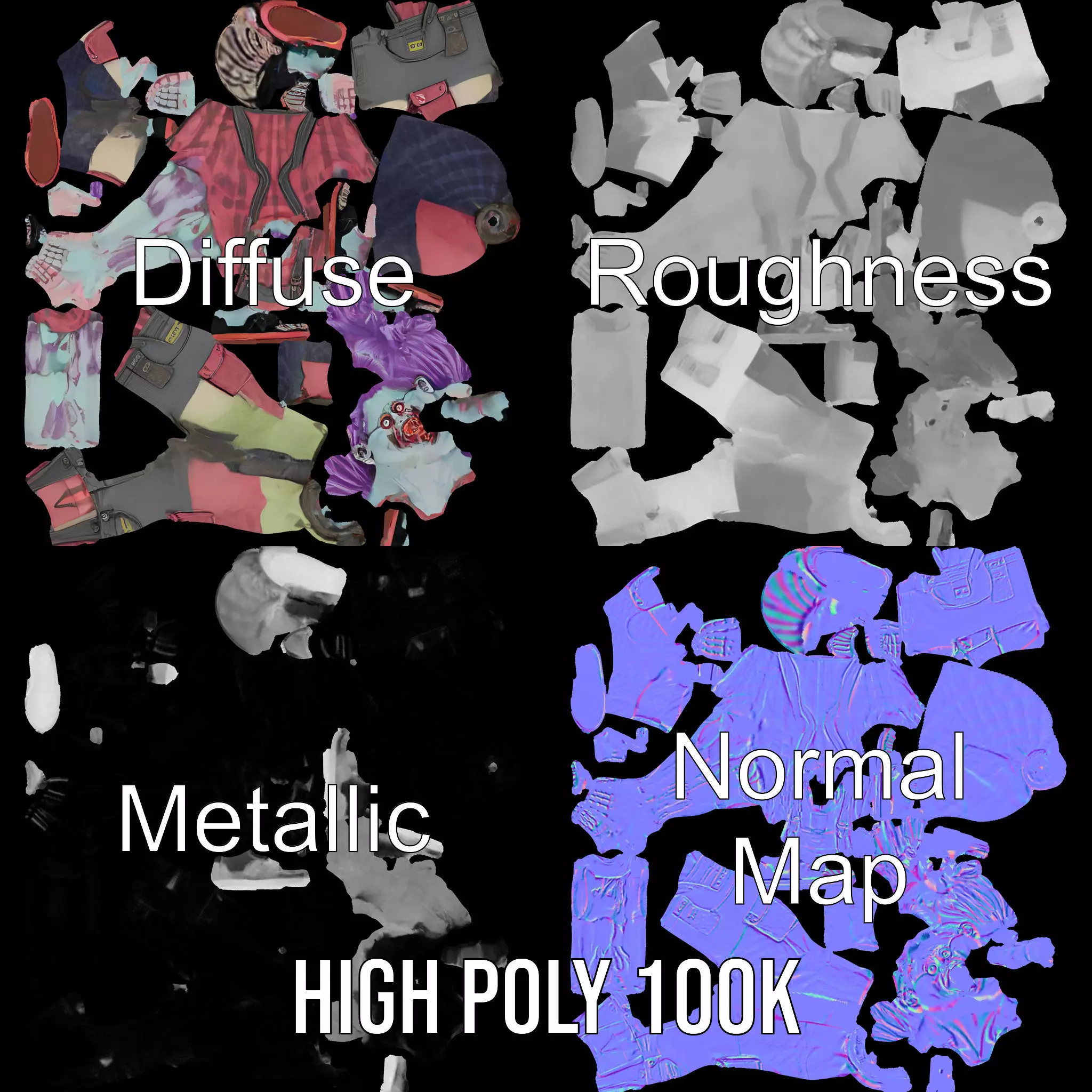 Patchwork Zombie model pack Low-poly 3D model_3