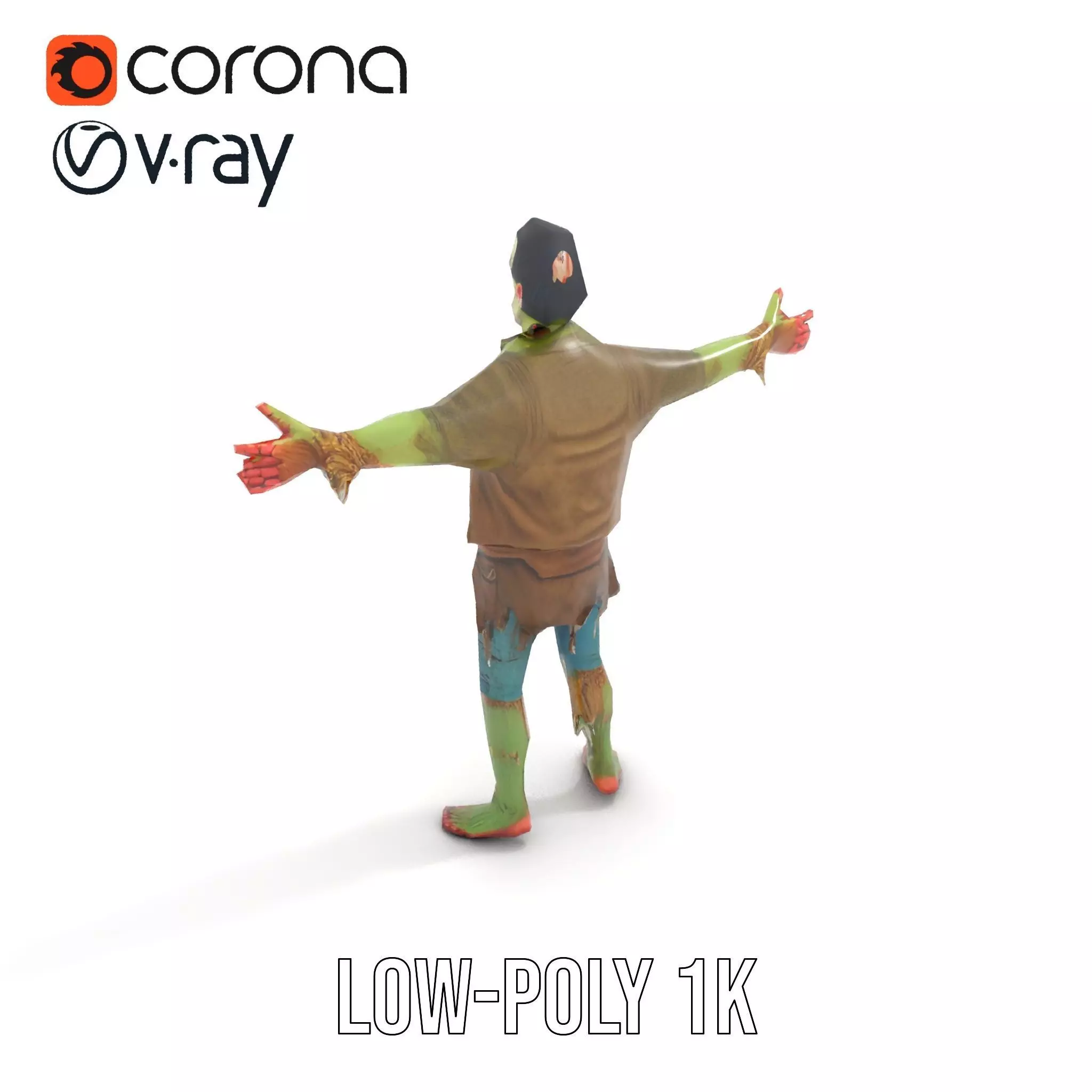 Green Zombie Character model pack Low-poly 3D model_24