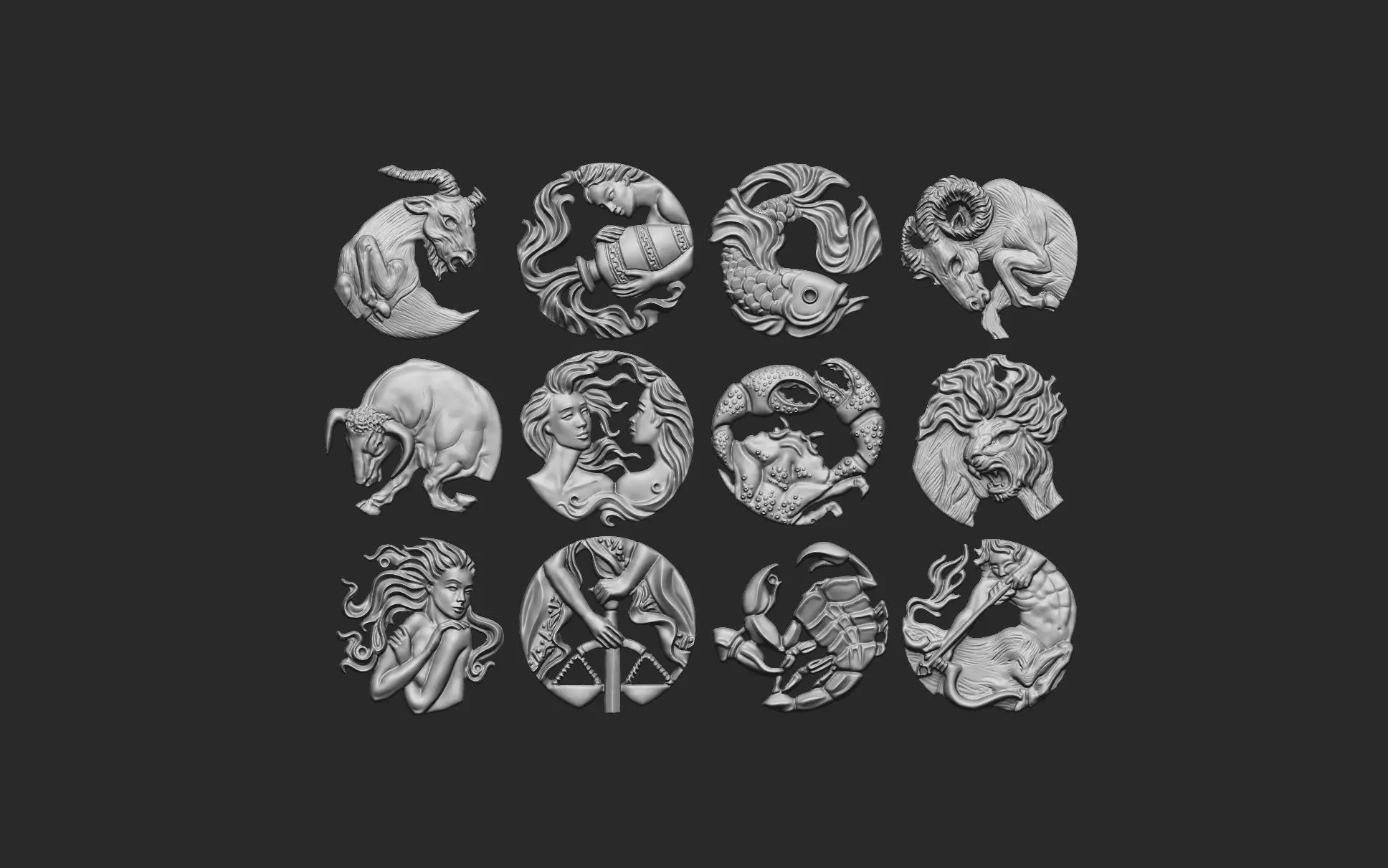 12 Zodiac Signs 3D print model_2