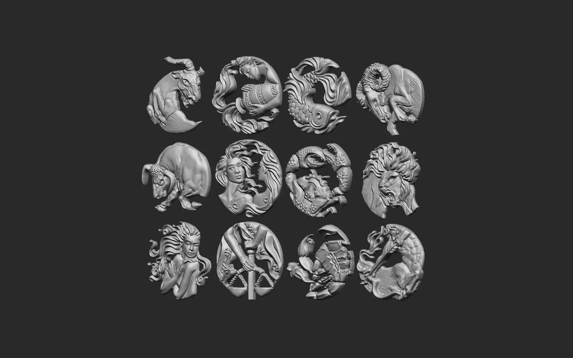 12 Zodiac Signs 3D print model_4