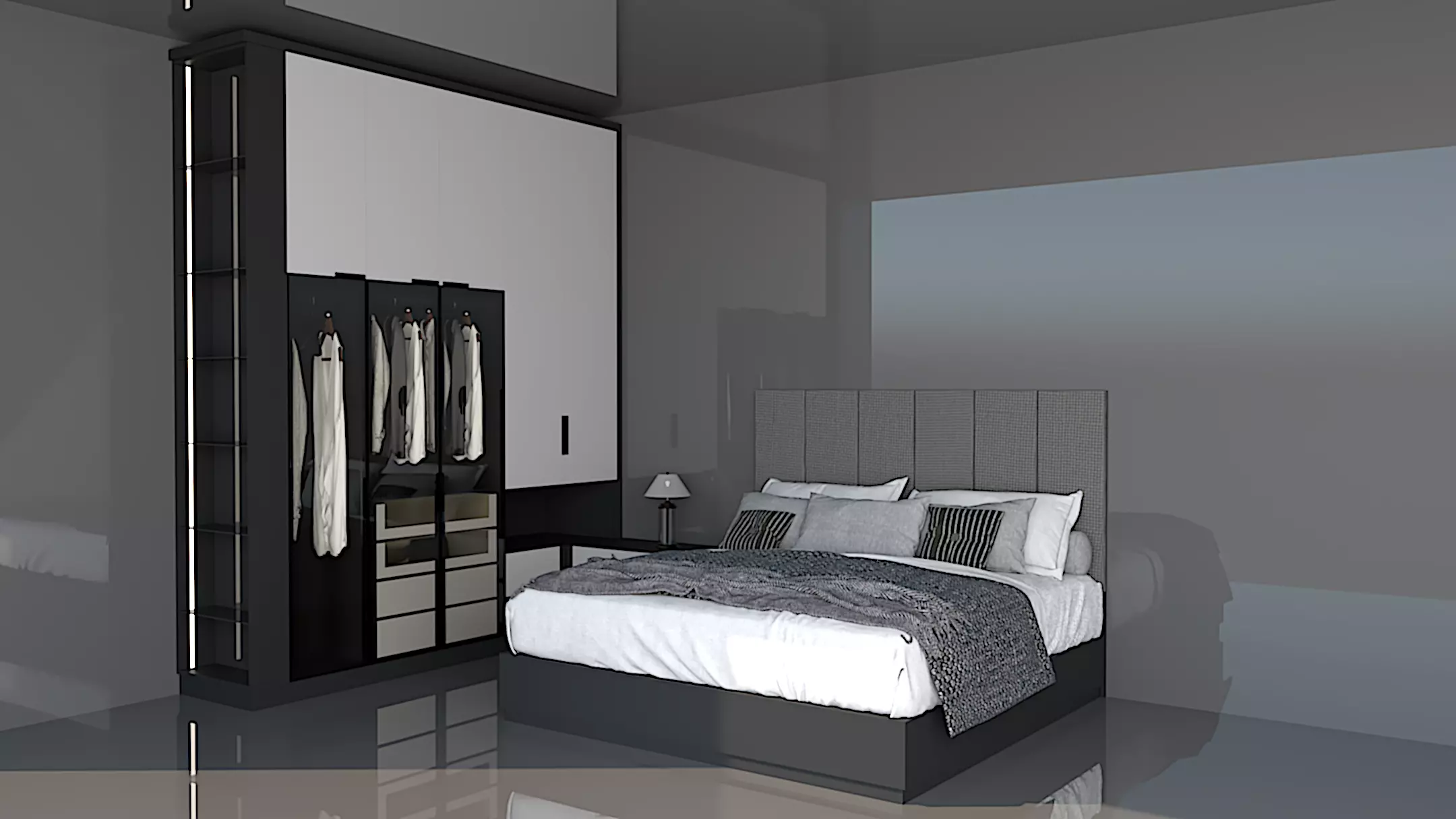 Shadow line Elegance Bed Set - Smart Dark  3D model_5