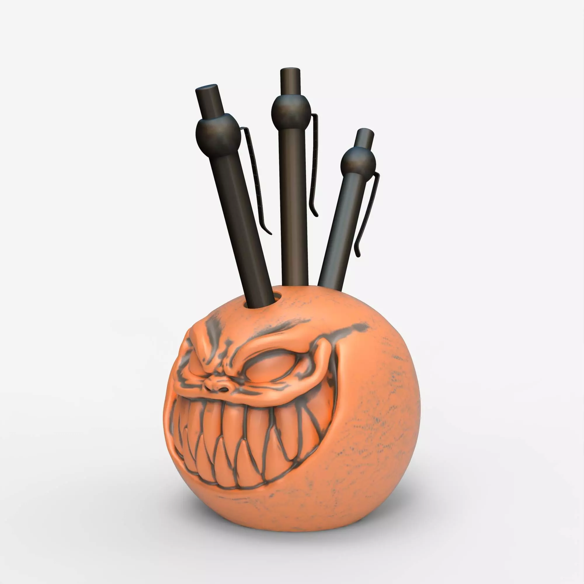 Pumpkin Pen Holder Spooky Jack-O-Lantern Gothic Desk Organizer 3D print model_2