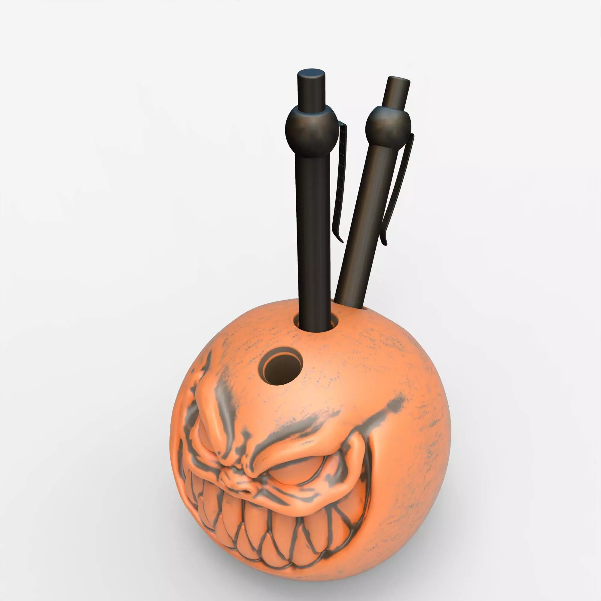 Pumpkin Pen Holder Spooky Jack-O-Lantern Gothic Desk Organizer 3D print model_7