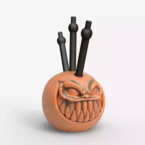 Pumpkin Pen Holder Spooky Jack-O-Lantern Gothic Desk Organizer