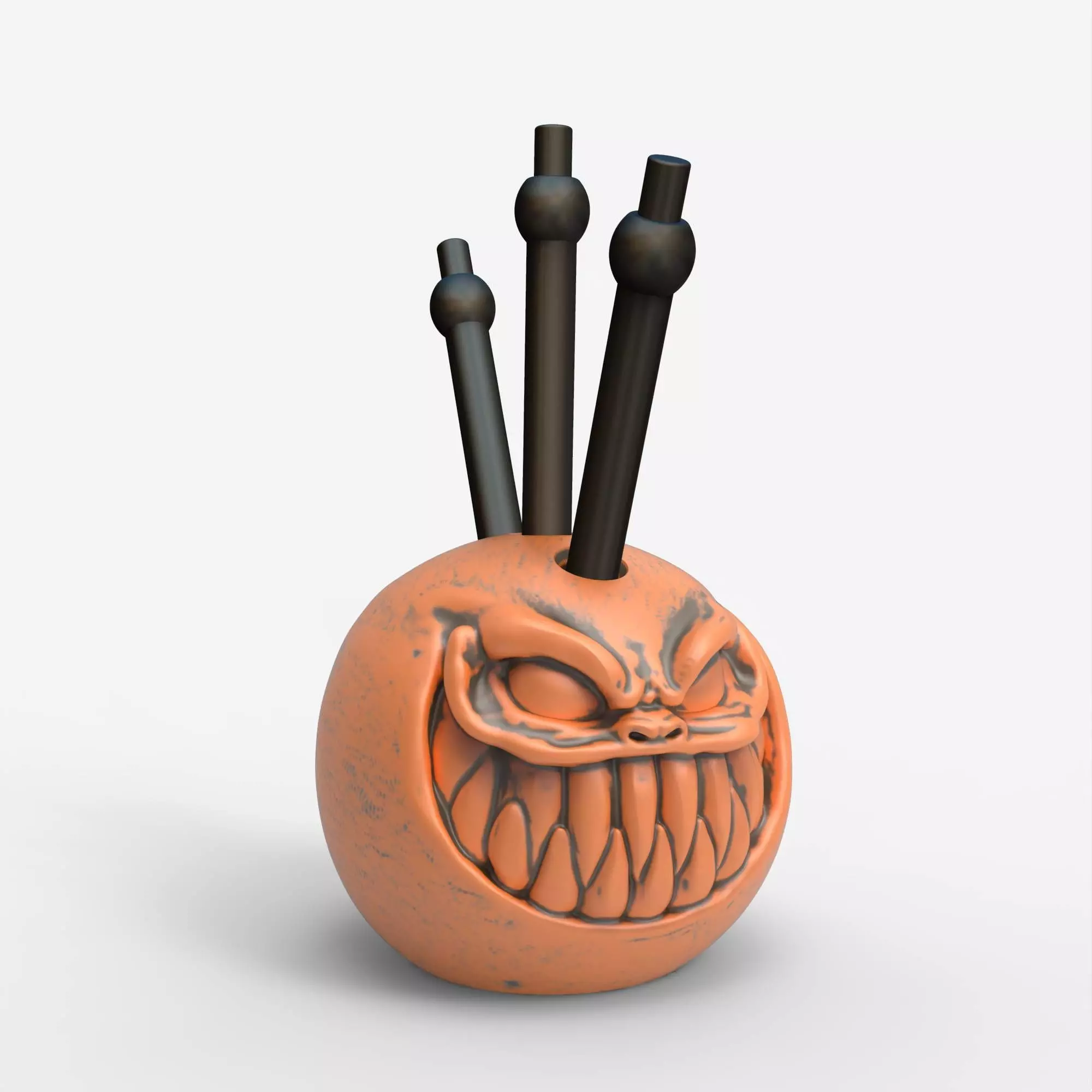 Pumpkin Pen Holder Spooky Jack-O-Lantern Gothic Desk Organizer 3D print model_0