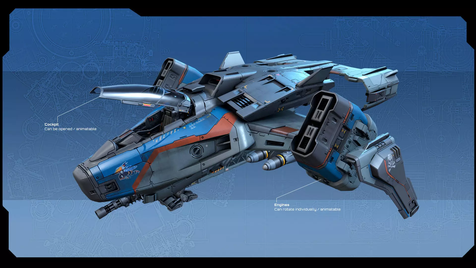 SF Modular Pirate Fighter Low-poly 3D model_5