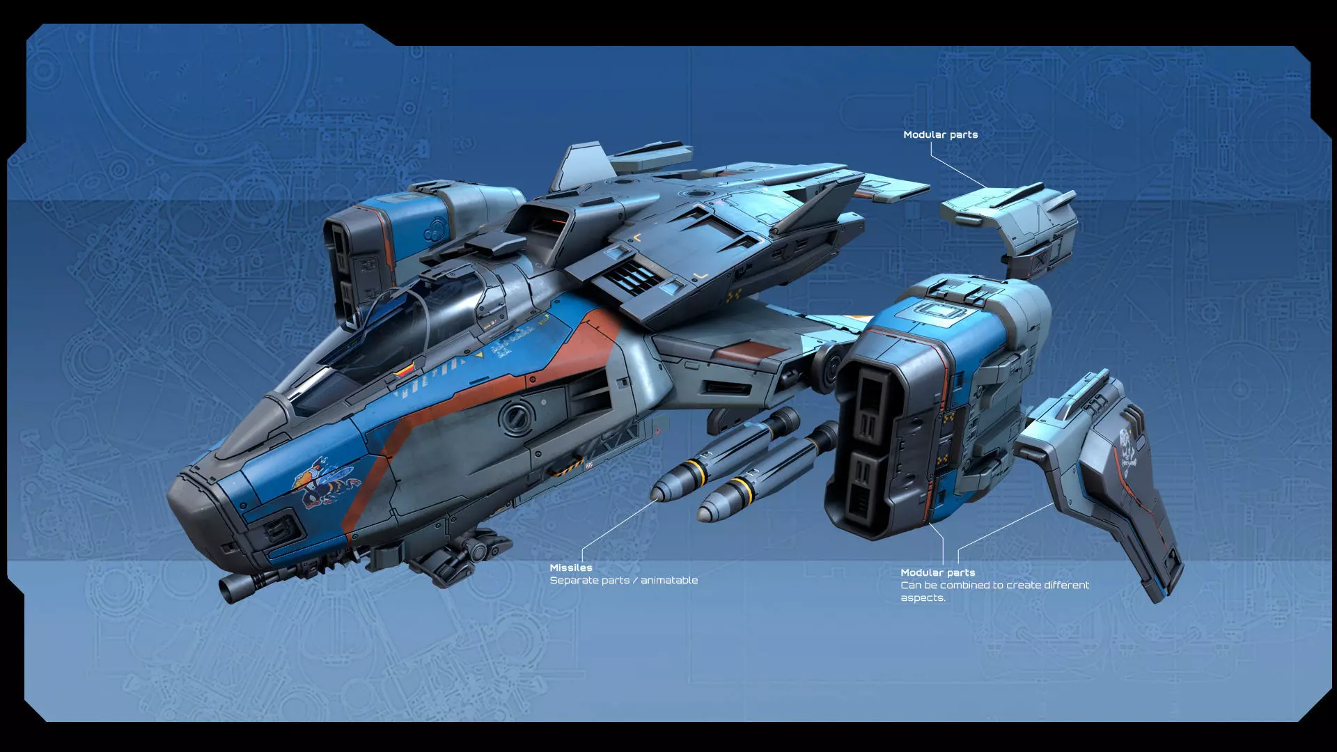 SF Modular Pirate Fighter Low-poly 3D model_6