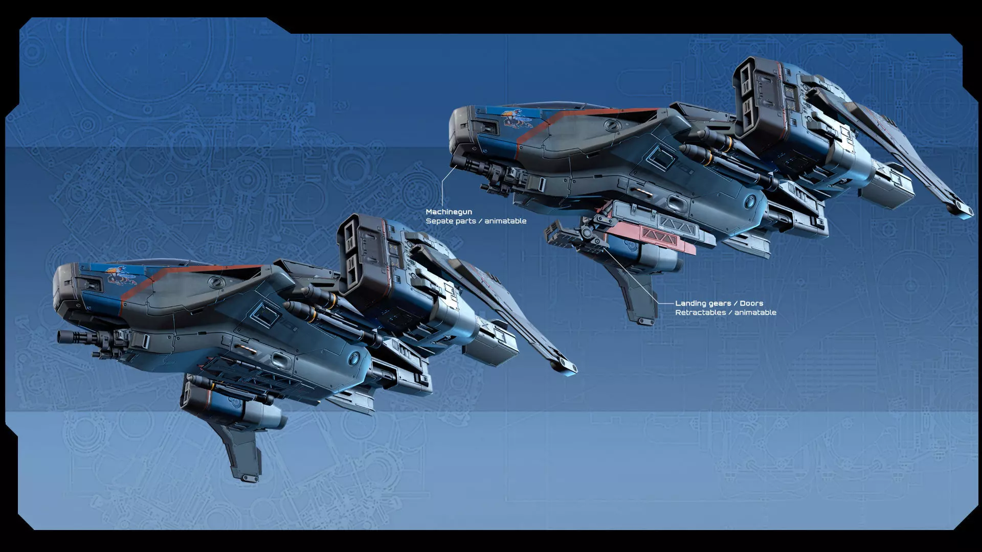 SF Modular Pirate Fighter Low-poly 3D model_7