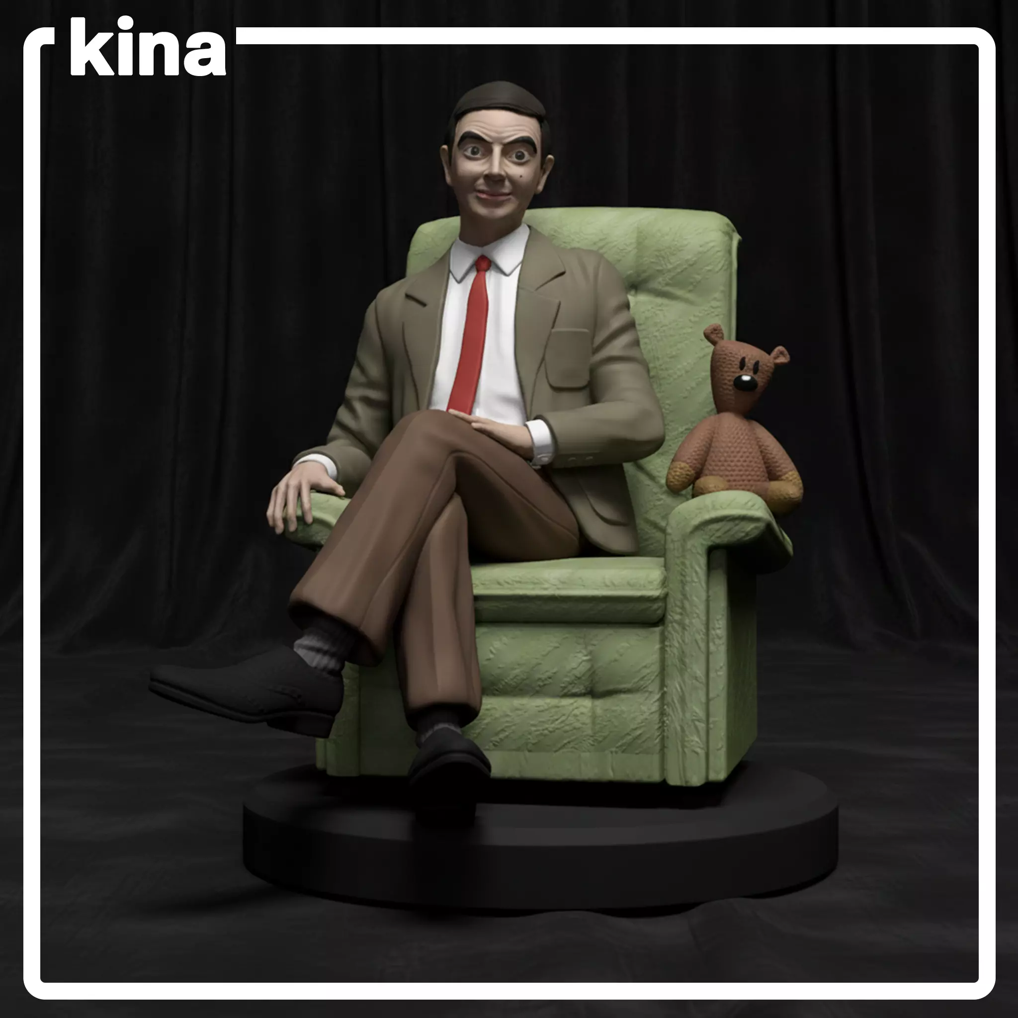 Mr Bean with Teddy in his armchair 12cm 3D print model_0
