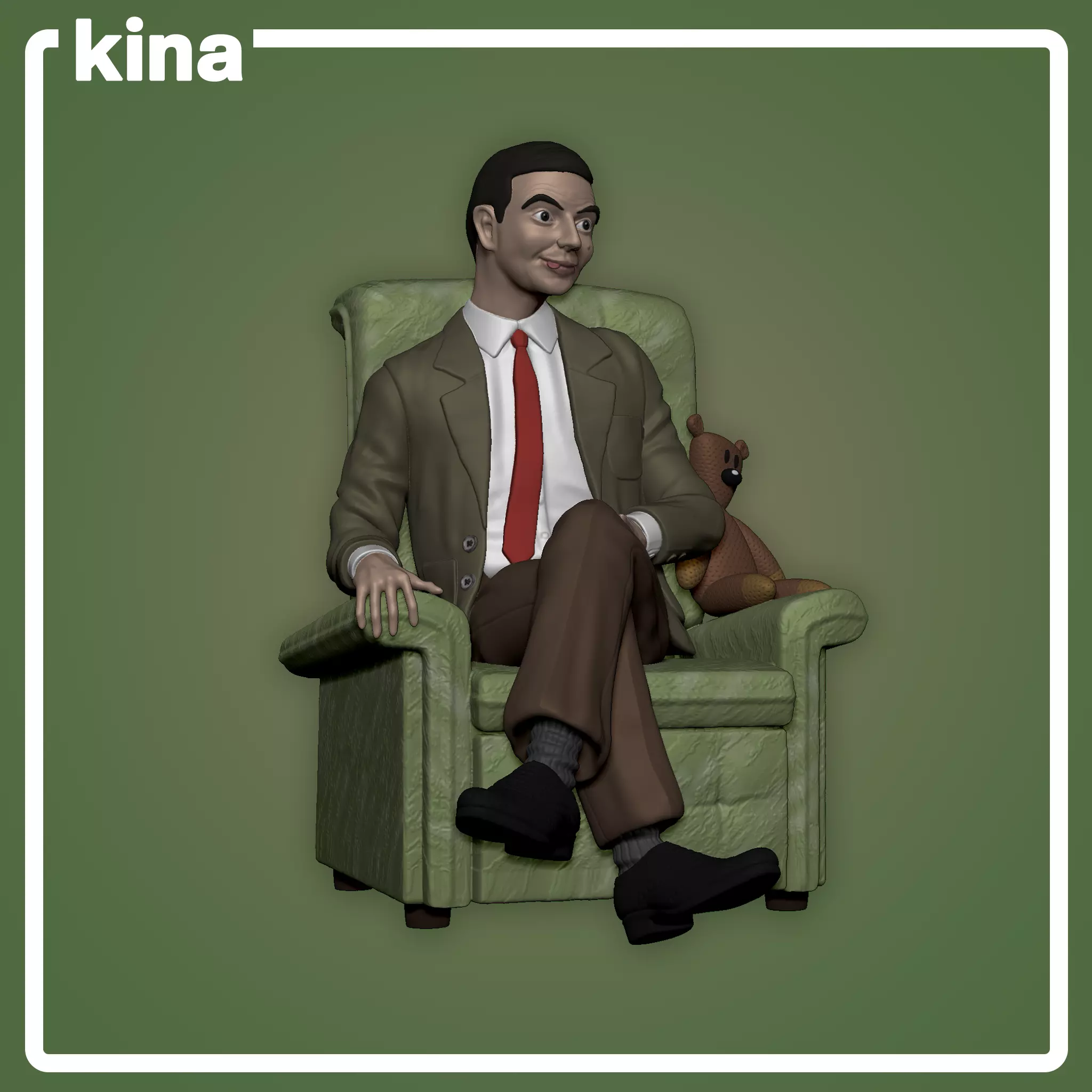 Mr Bean with Teddy in his armchair 12cm 3D print model_3