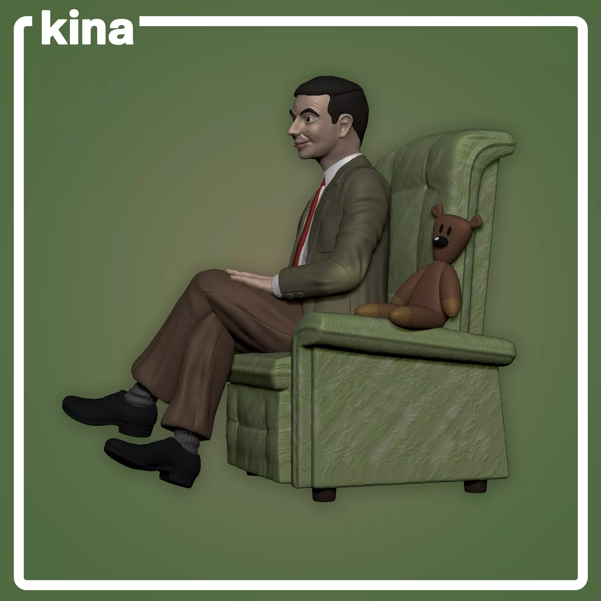 Mr Bean with Teddy in his armchair 12cm 3D print model_5