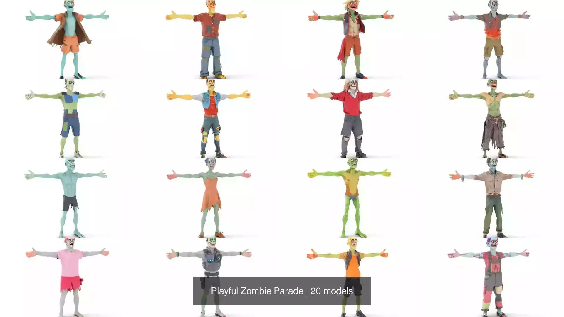 Playful Zombie Parade 3D Model Collection_0