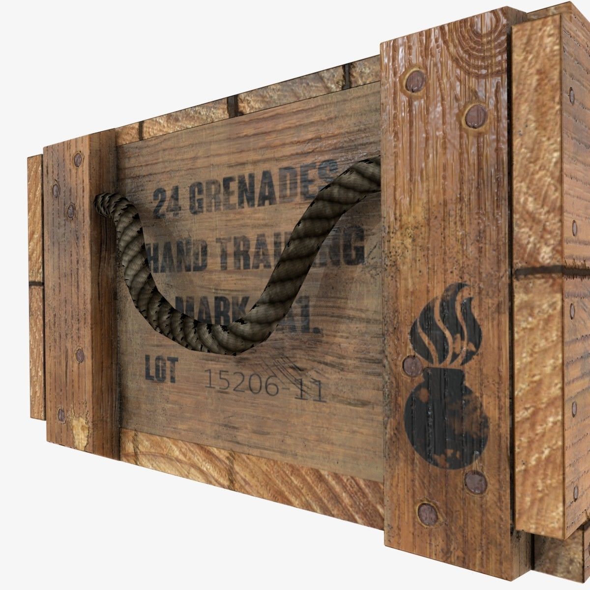 US WWII wooden crate Low-poly 3D model_12