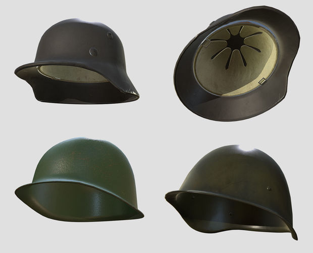 WW2 War Helmets Collection Low-poly 3D model