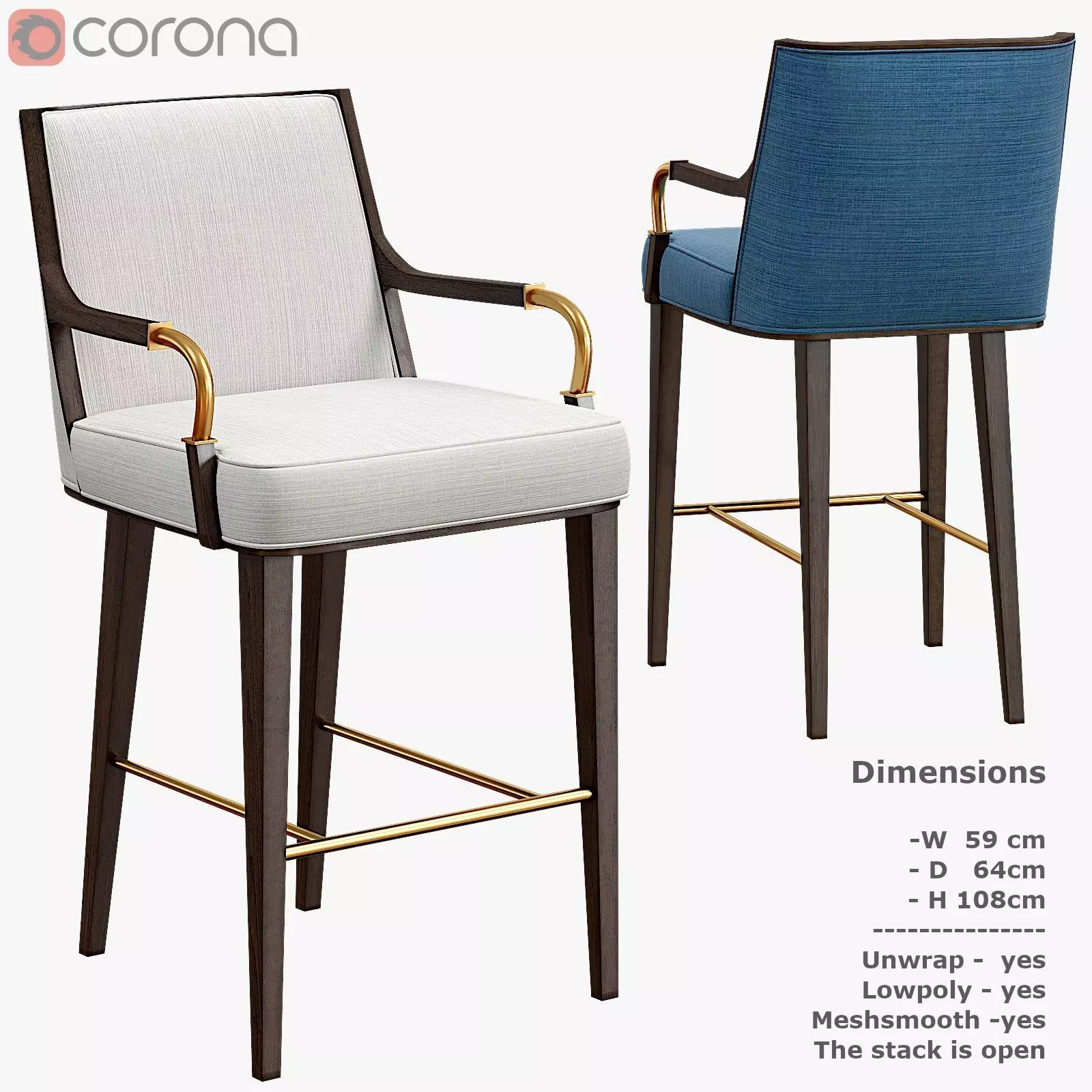 Yves Bar Stool Low-poly 3D model_0