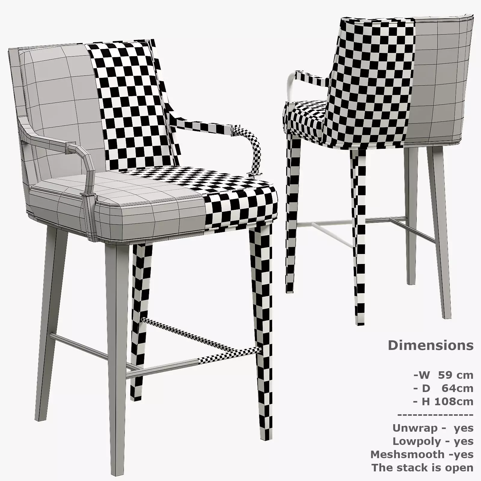 Yves Bar Stool Low-poly 3D model_2
