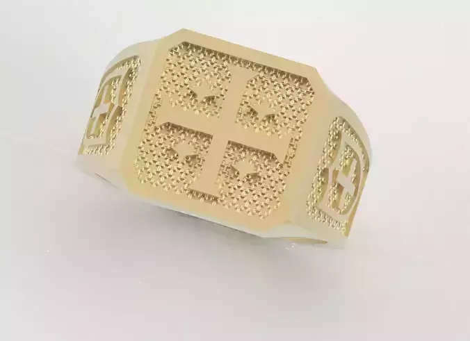 Octagon Ring with Engraved Crosses 3D print model