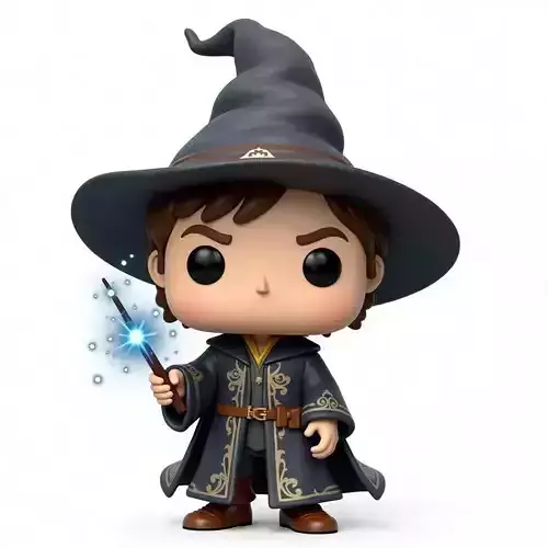 Chibi Wizard with Glowing Magic Wand 3D Model