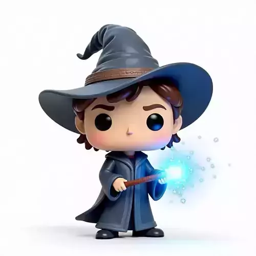 Cute Chibi Wizard with Blue Magic Wand 3D Model