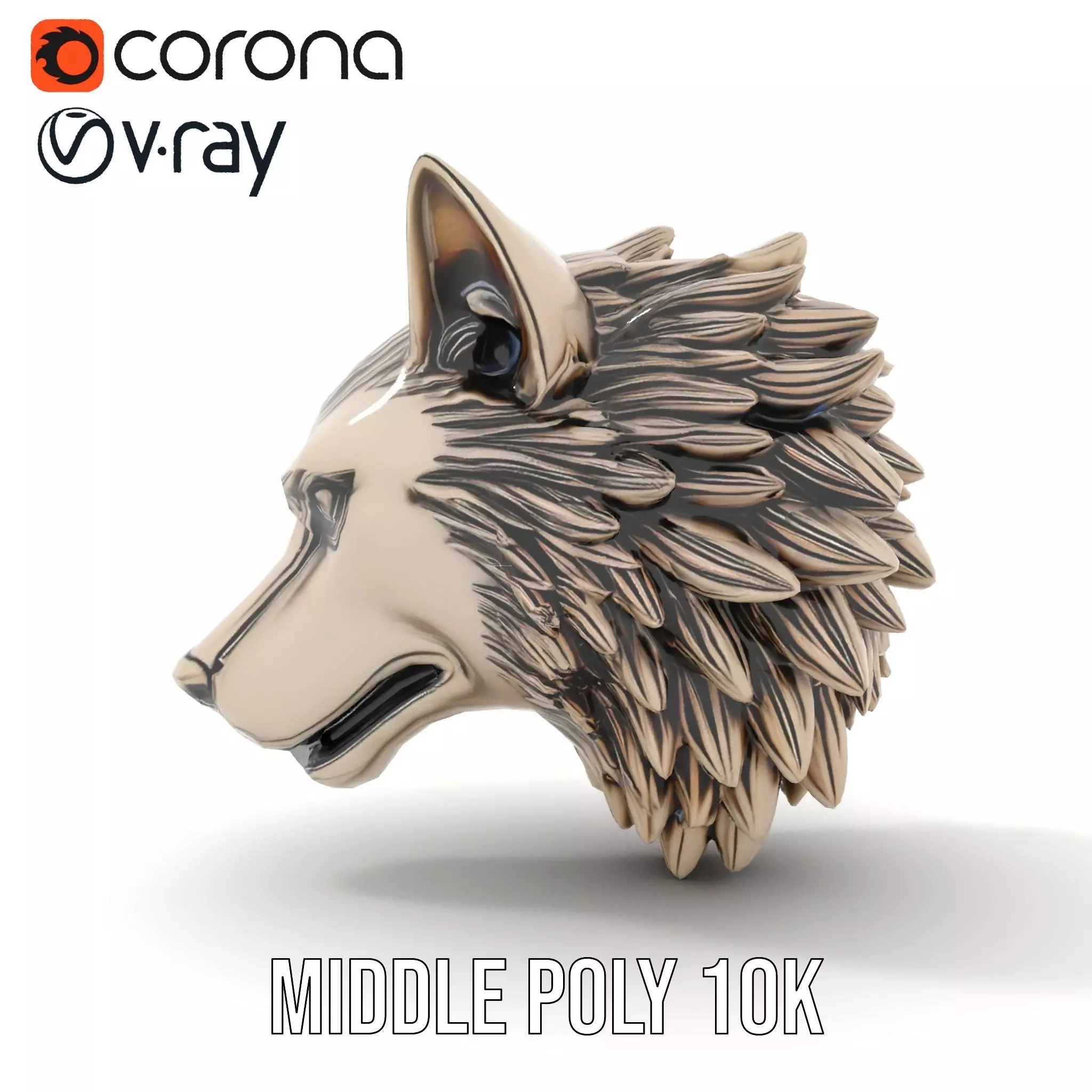Majestic Wolf Head Bronze model pack Low-poly 3D model_13