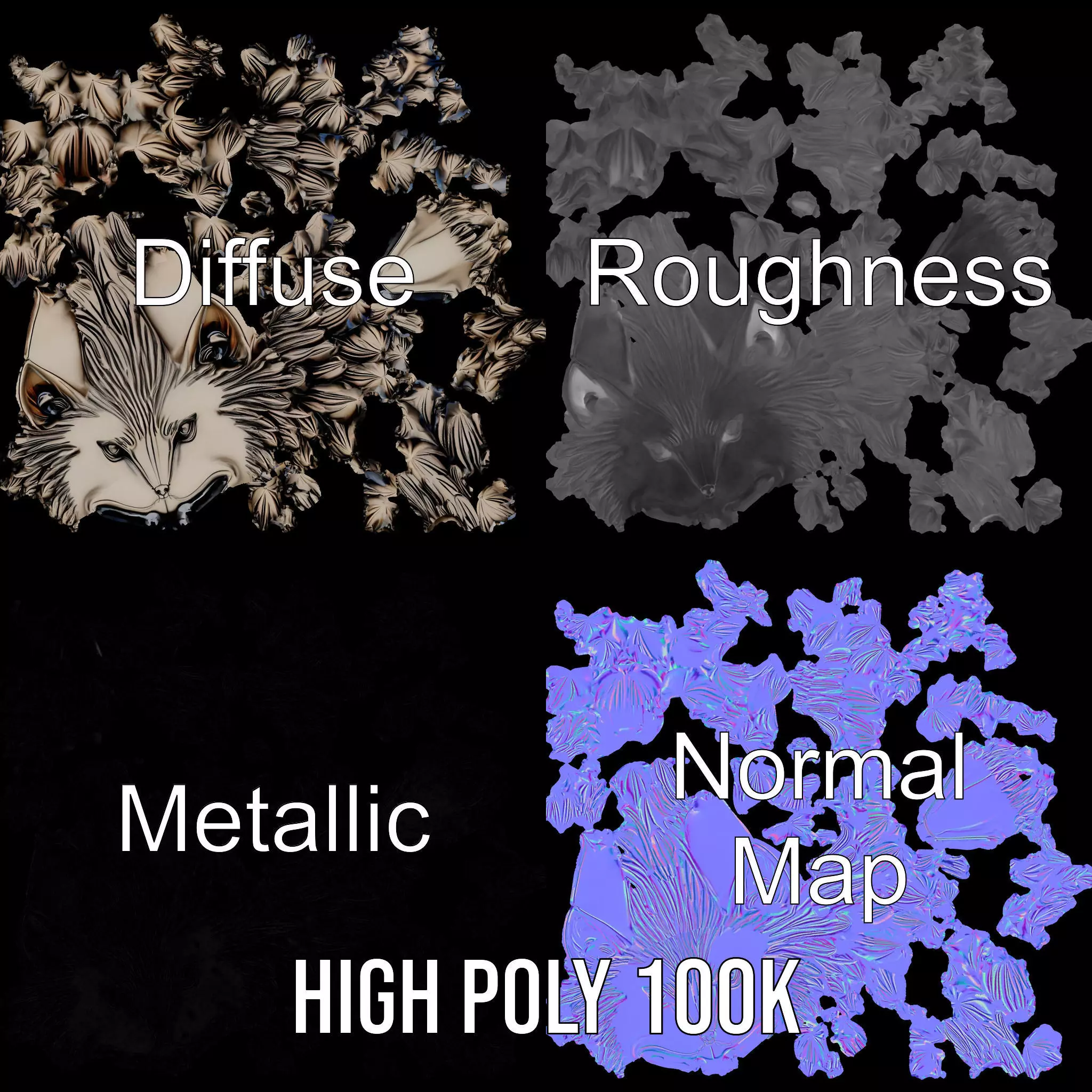 Majestic Wolf Head Bronze model pack Low-poly 3D model_3