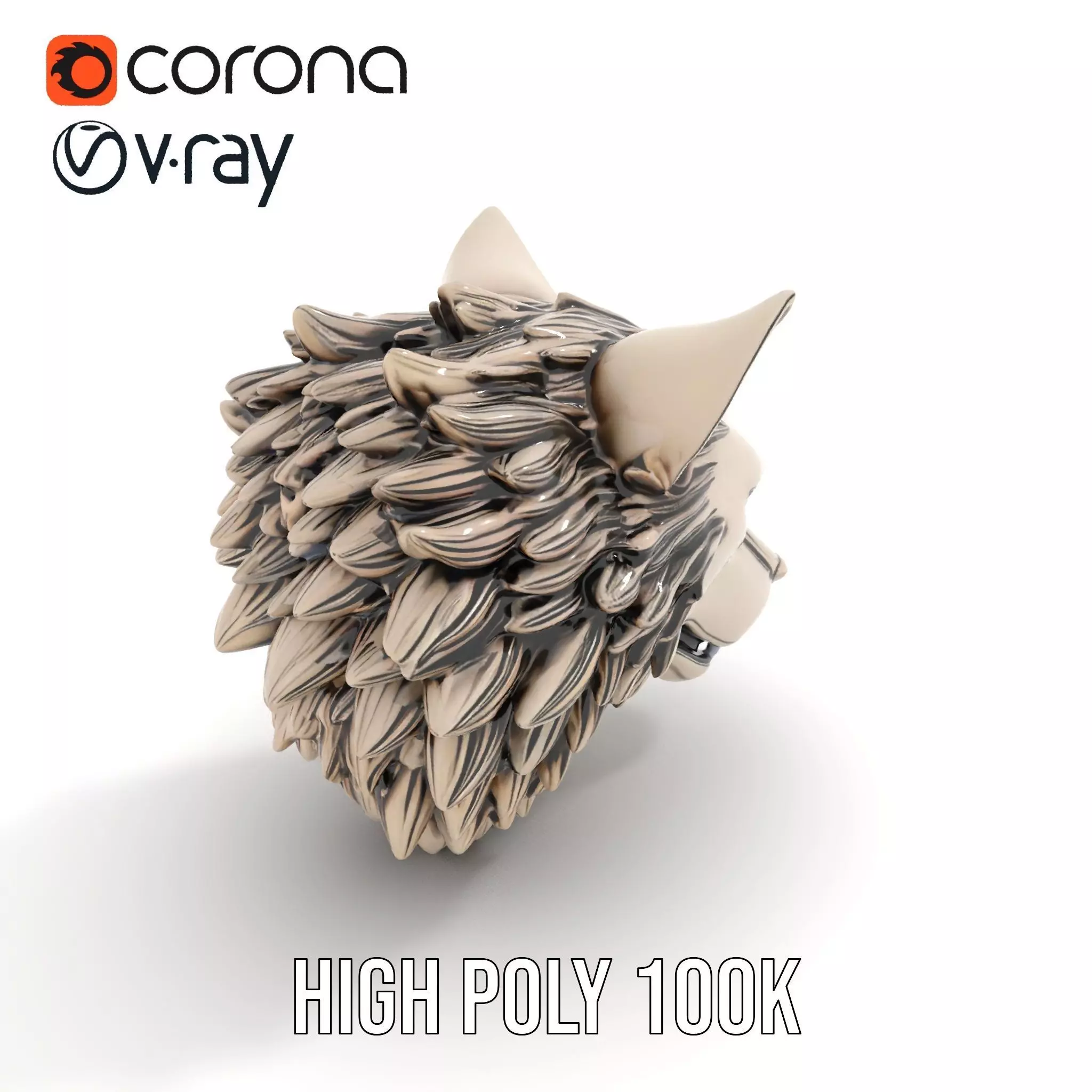 Majestic Wolf Head Bronze model pack Low-poly 3D model_15