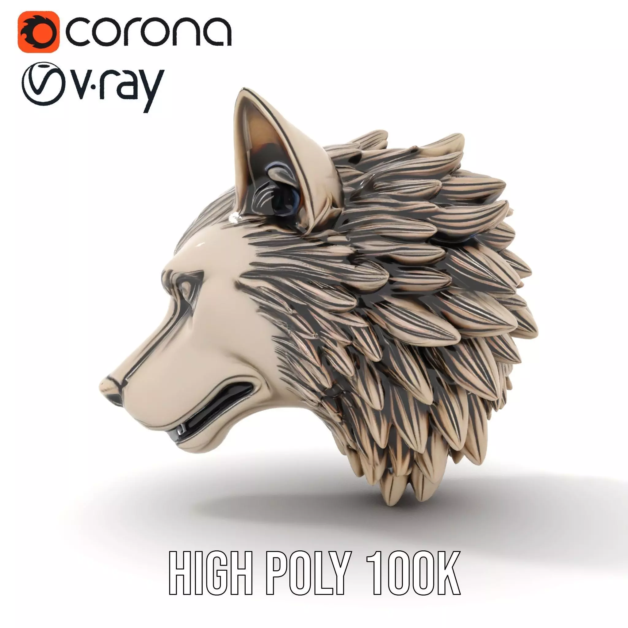 Majestic Wolf Head Bronze model pack Low-poly 3D model_31