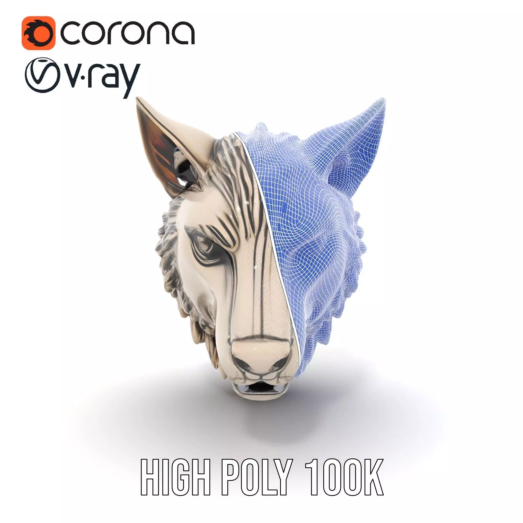 Majestic Wolf Head Bronze model pack Low-poly 3D model_34