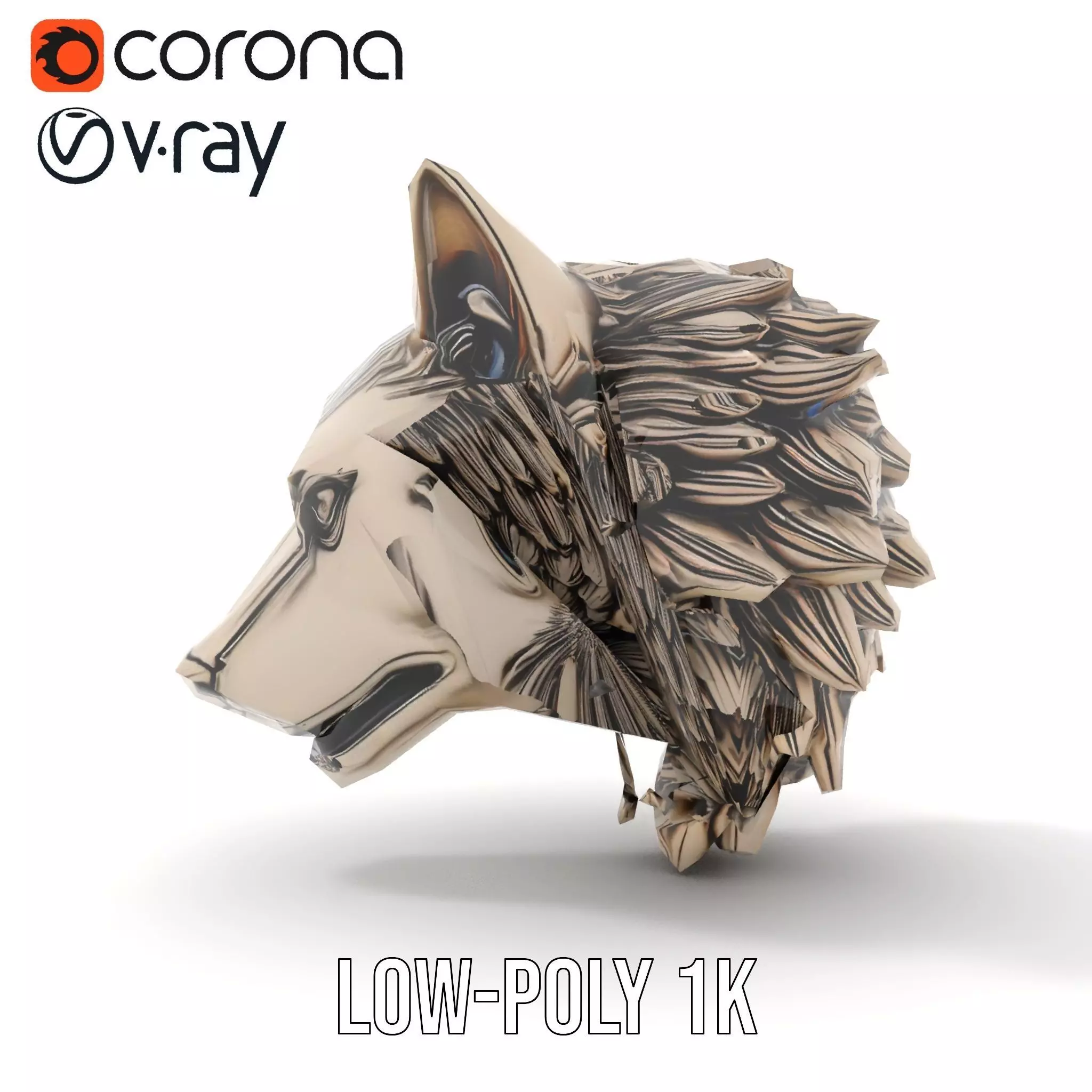 Majestic Wolf Head Bronze model pack Low-poly 3D model_14