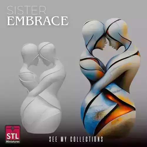 Sisters Embrace STL Modern Stylized Sculpture