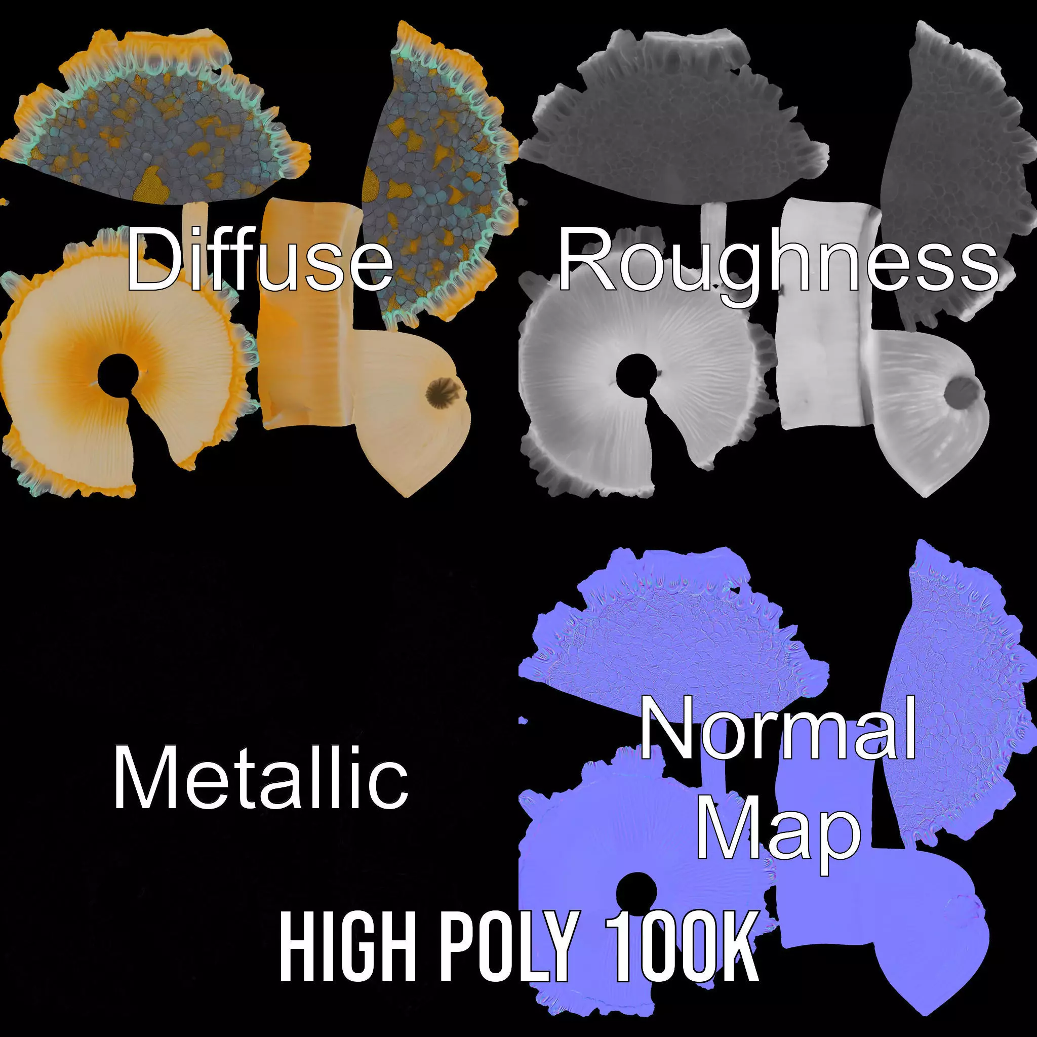 Iridescent Mushroom model pack Low-poly 3D model_3