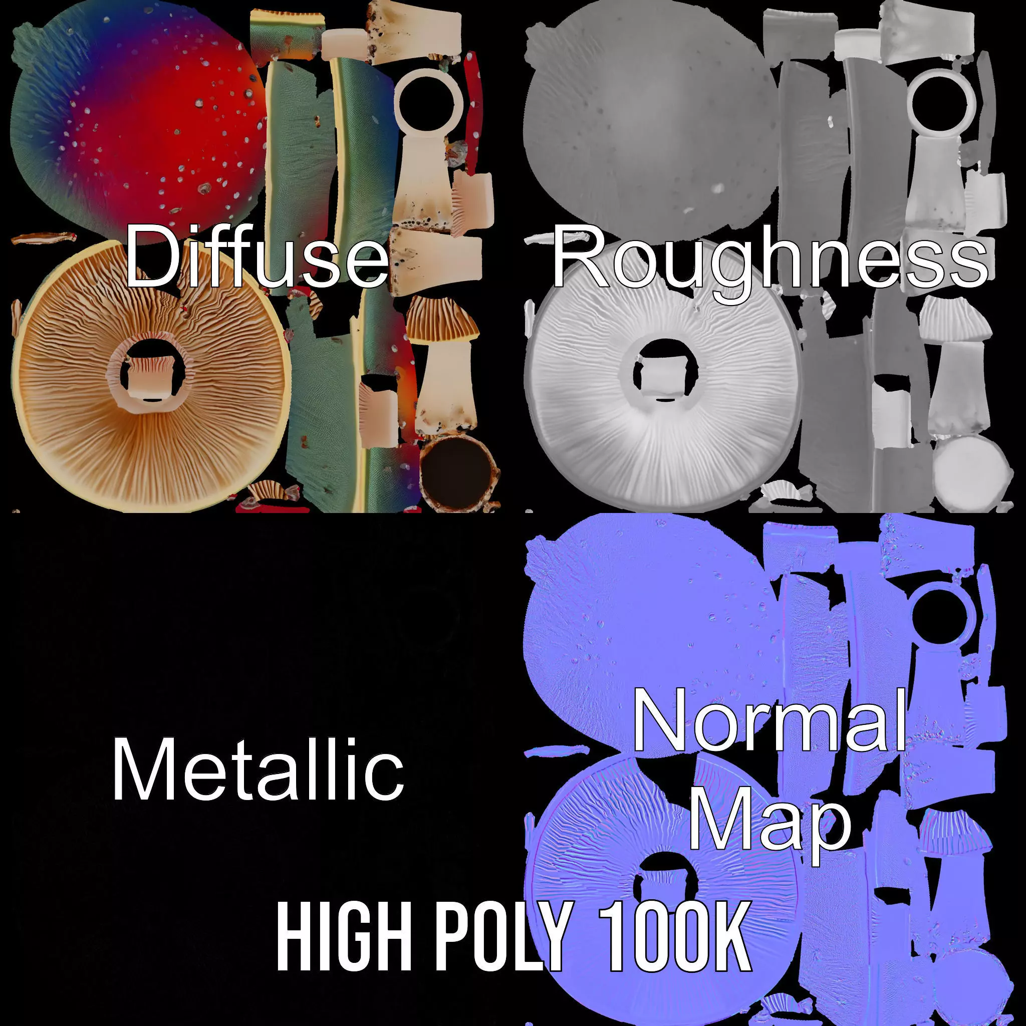 Iridescent Mushroom model pack Low-poly 3D model_3